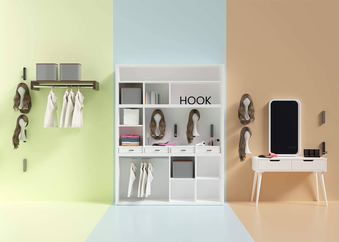 HOOK: Space-Saving Wall Hook for Wig Storage and Organization